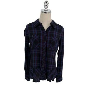 Cabi Button-Down Top Women's Size Small Moody Plaid 3431 Peplum Dark Academia